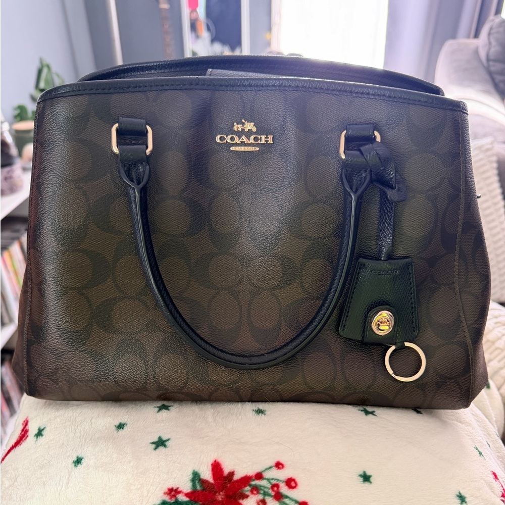 Coach Brown and Black Signature Shoulder Bag